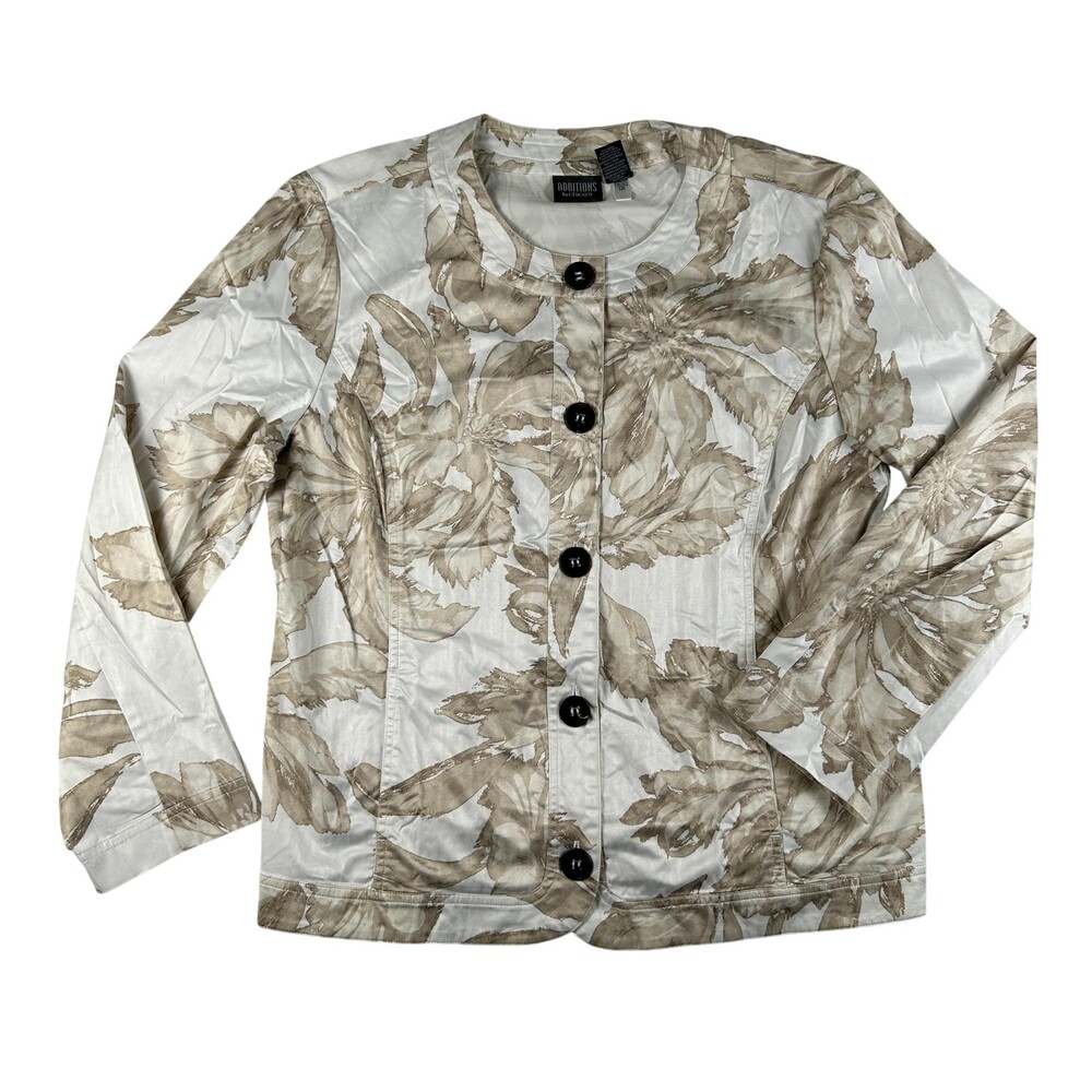 Additions By Chico's Jacket Womens 2 White Floral Satin Button Front Lightweight